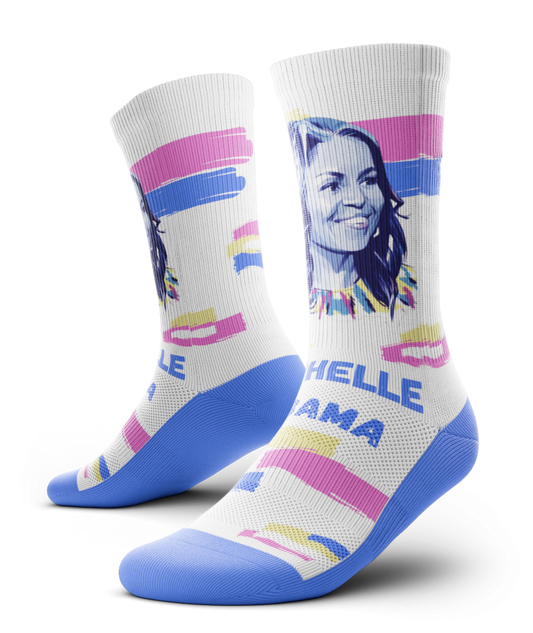 Retro Blue and Pink Michelle Obama Socks