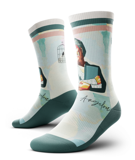 Green and Peach Striped Maya Angelou Socks