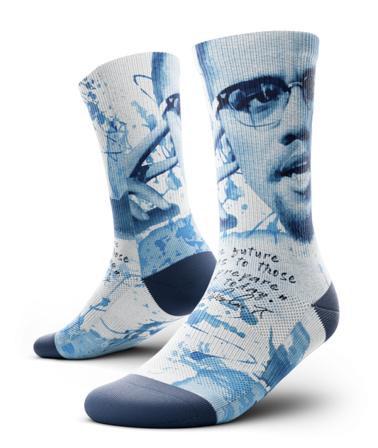 Watercolor Malcolm X Split Face Socks